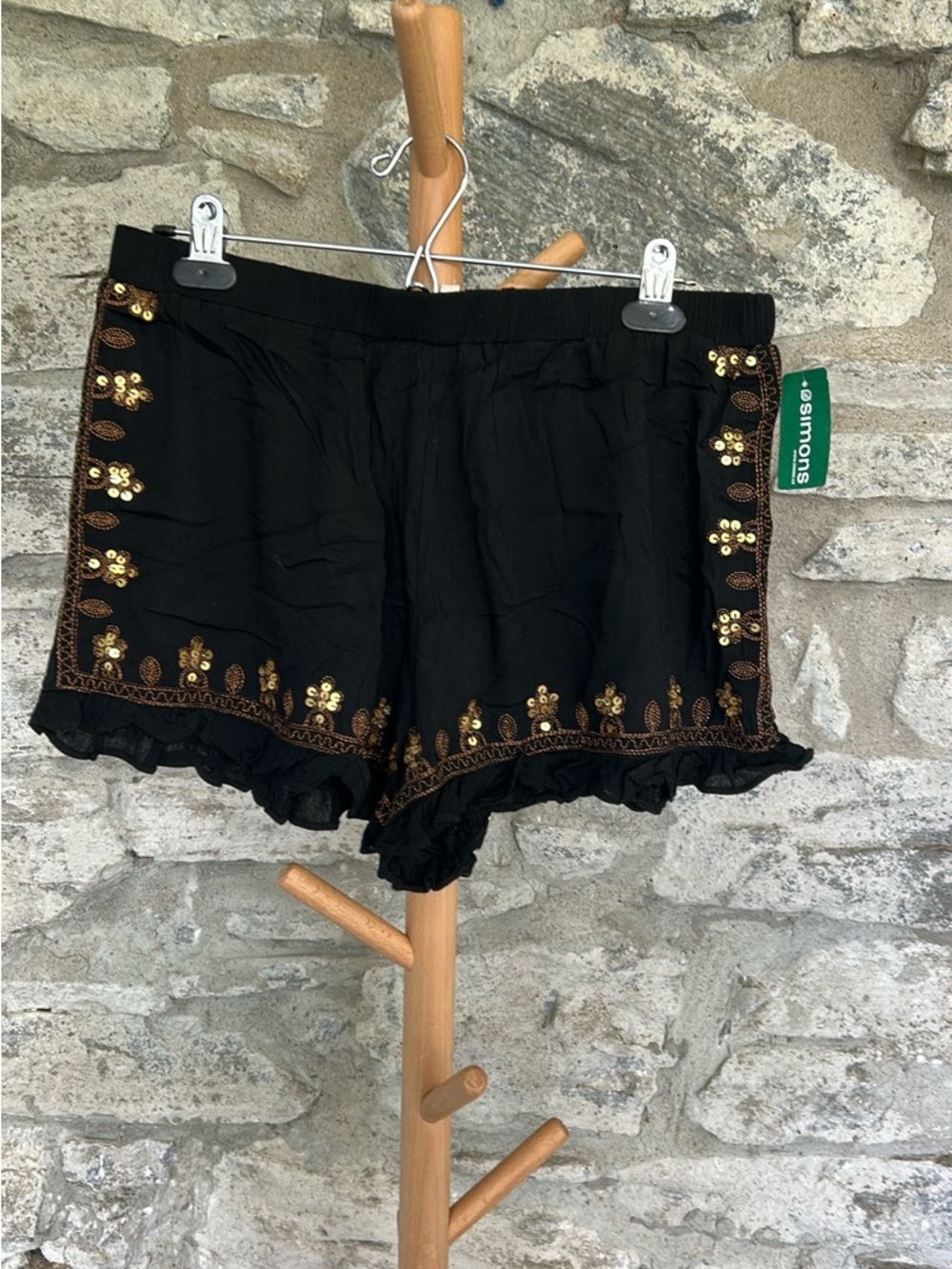 Embroidered Ruffle Hem Shorts